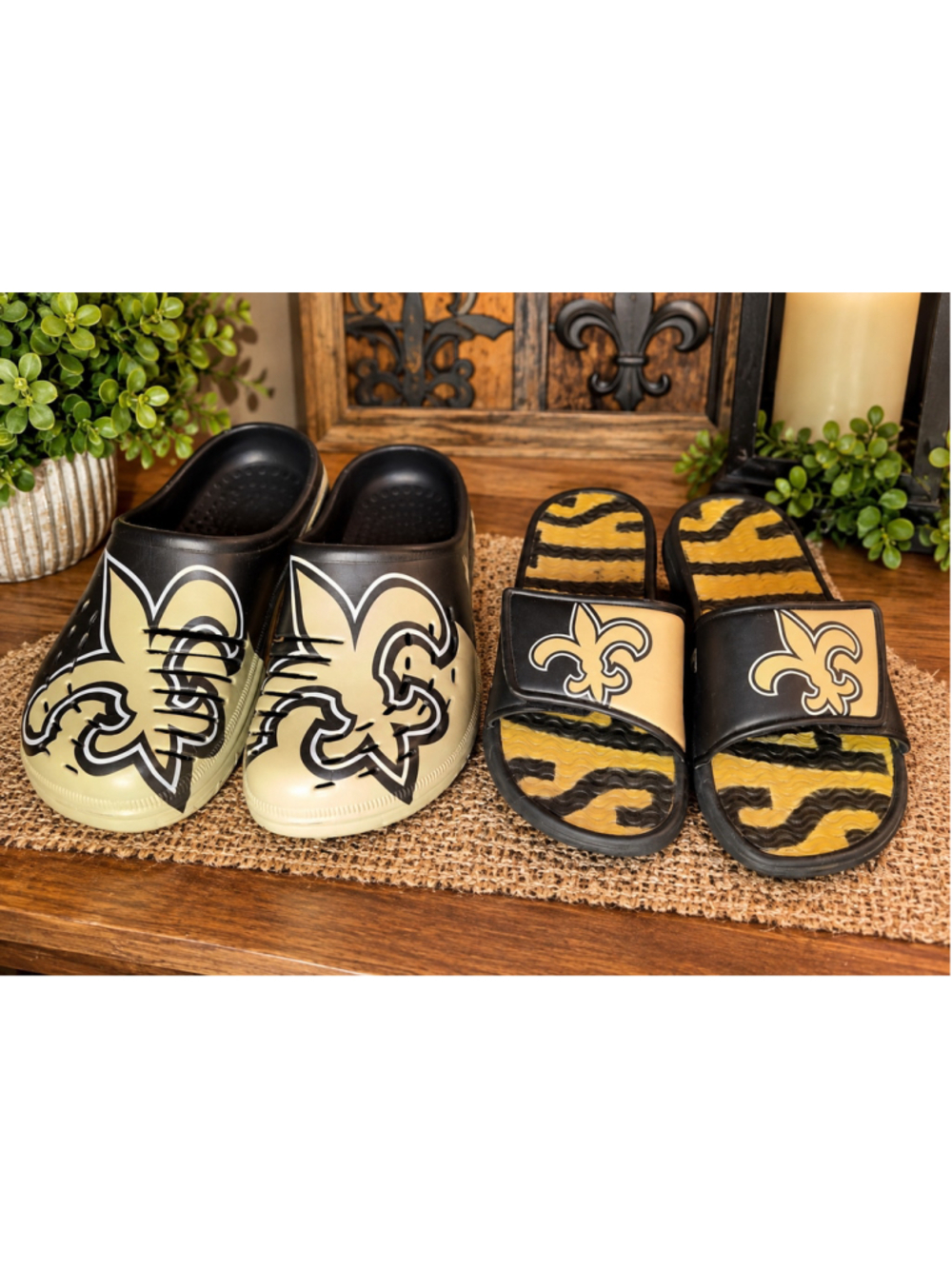 New Orleans Saints Fan Gear: Choose Your Style Slides or Crocs (Size 7/8)